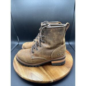 Skechers Laramie Womens Size 7 Ankle Boots Brown Leather Chunky Chukka Bootie